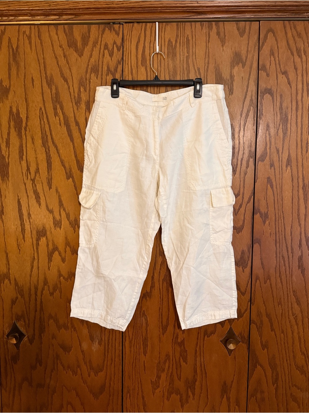 Eileen Fisher Organic Linen Cargo Capri Pants White 100% Linen XL 18